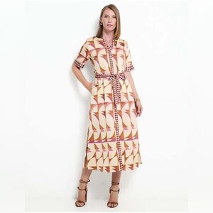 Worthington Cream and Pink Patterned Midi Dress